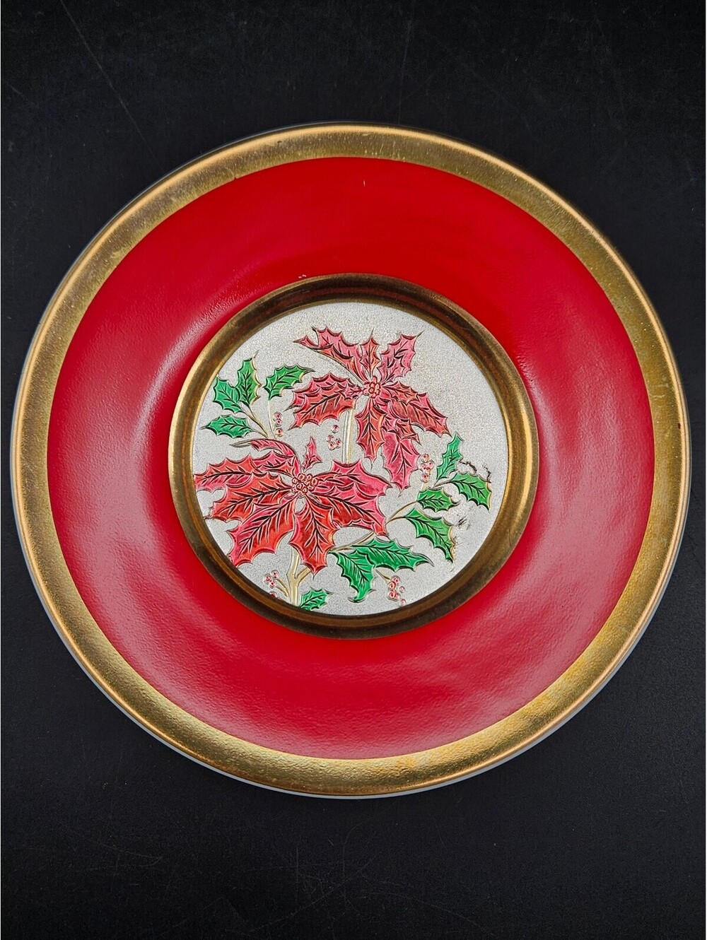 Vintage Decorative Christmas Chokin Poinsettia 6.25" Wall Plate Jamestown China